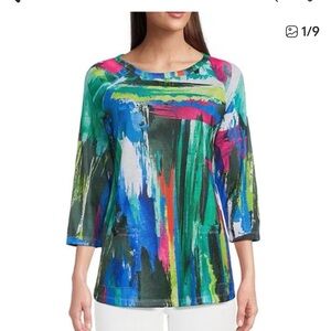Ali Miles Vibrant Brushstroke knit Top size M